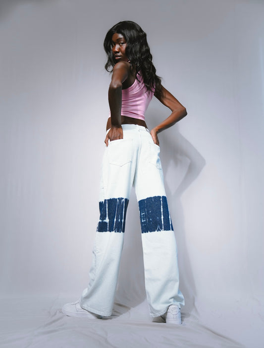 WIDE-LEG HIGH-WAIST JEANS WITH PAINTED KNEES