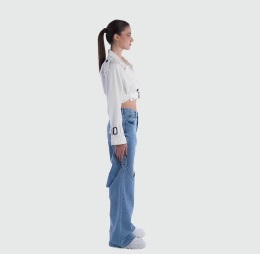 DENIM WIDE LEG PANTS WITH BUCKLE