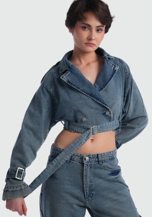 DENIM CROPPED TRENCH COAT